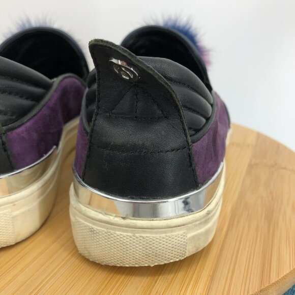 The Wishbone Collection Black and purple suede Pom Pom slip  on sneakers size 9 - Picture 11 of 16
